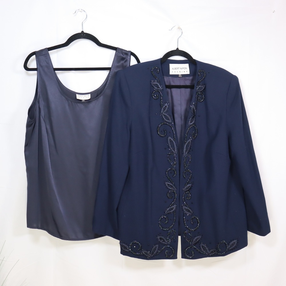 Albert Nipon Evening Set 16W Navy Women Formal Beaded